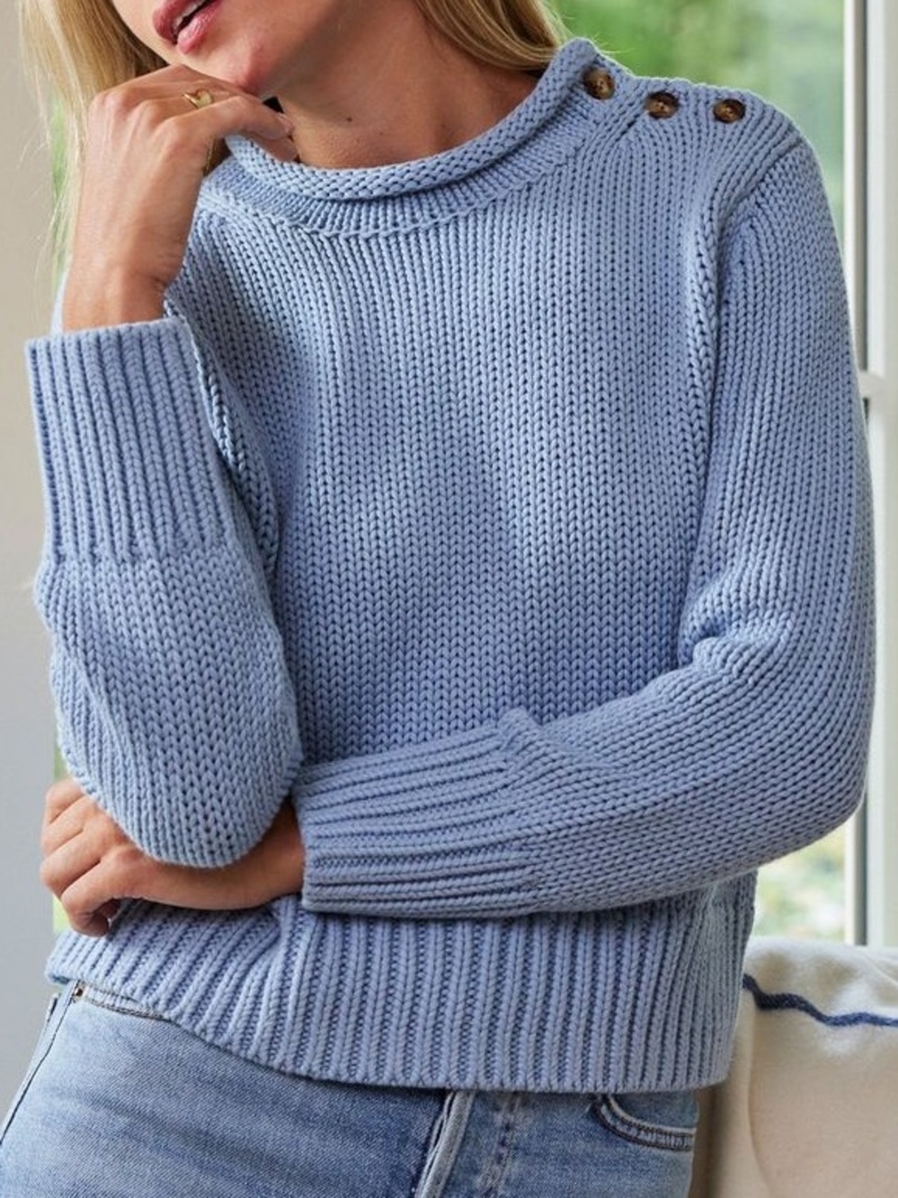 LAKE 100% Cotton Blue Roll Neck Sweater Medium